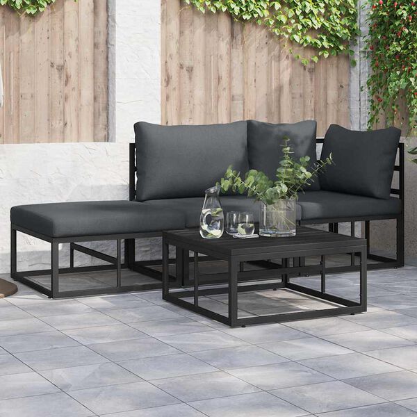 vidaXL Hagesofa Set med pute 3 pcs Svart Aluminium