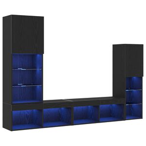 vidaXL TV-skap med LED -stripelys 4 pcs Svart eik Konstruert tre