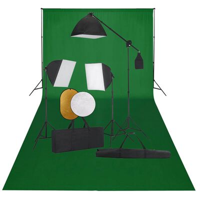 vidaXL Fotostudiosett med softbokslys, bakgrunn og reflektor
