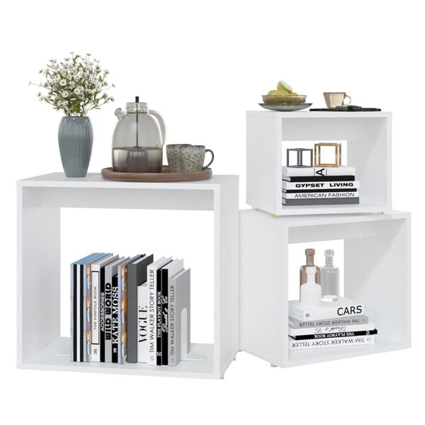 vidaXL Stablebord 3 stk hvit sponplate