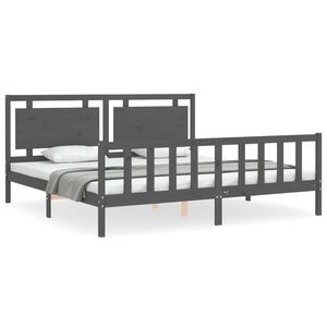 vidaXL Sengeramme med hodegavl gr&aring; 200x200 cm heltre