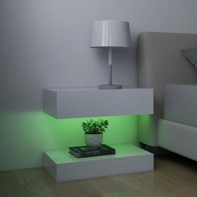 vidaXL LED-nattbord 2 stk hvit 60x35 cm konstruert tre