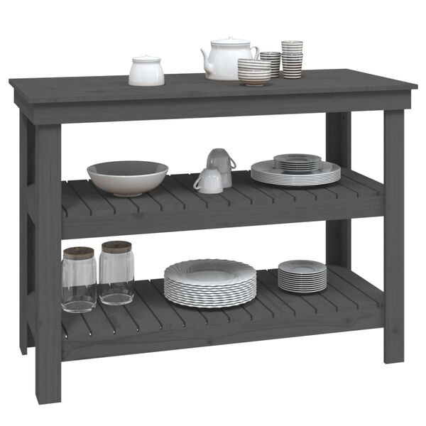 vidaXL Arbeidsbenk gr&aring; 110,5x50x80 cm heltre furu