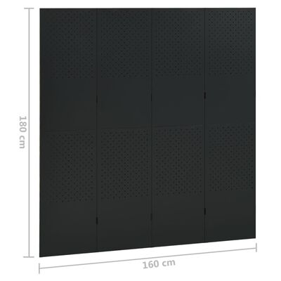 vidaXL Romdeler 4 paneler svart 160x180 cm stål