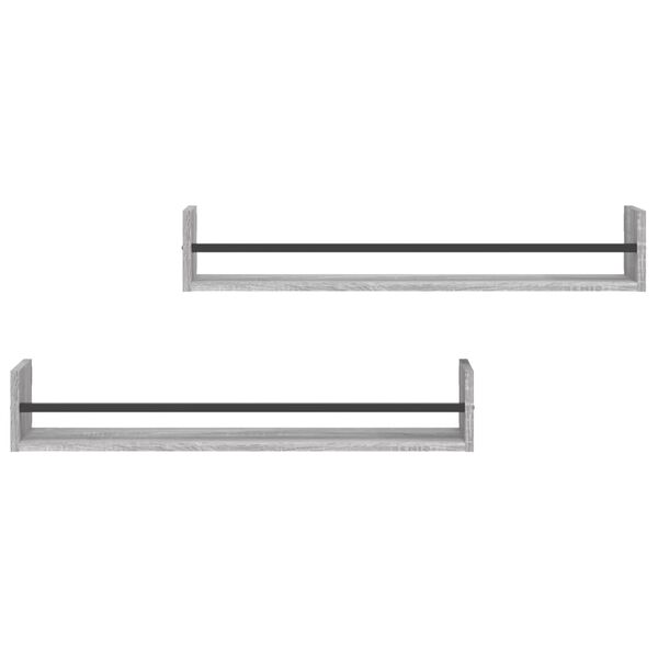 vidaXL Vegghyller med stenger 2 stk gr&aring; sonoma 80x16x14 cm