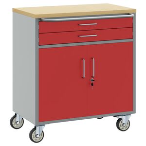 vidaXL Trolley Rullende Arbeidsbenk med l&aring;s R&oslash;d og Gr&aring; 75 x 45 x 85 cm