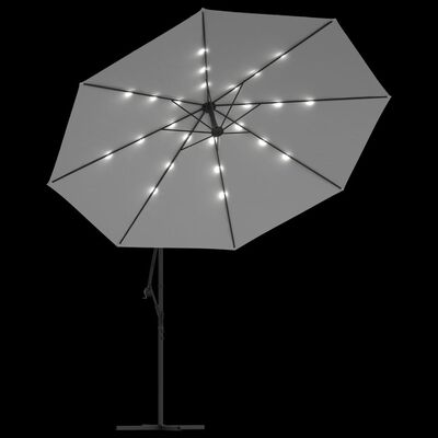 vidaXL Hengeparasoll med LED-lys og metallstang 350 cm sandfarget