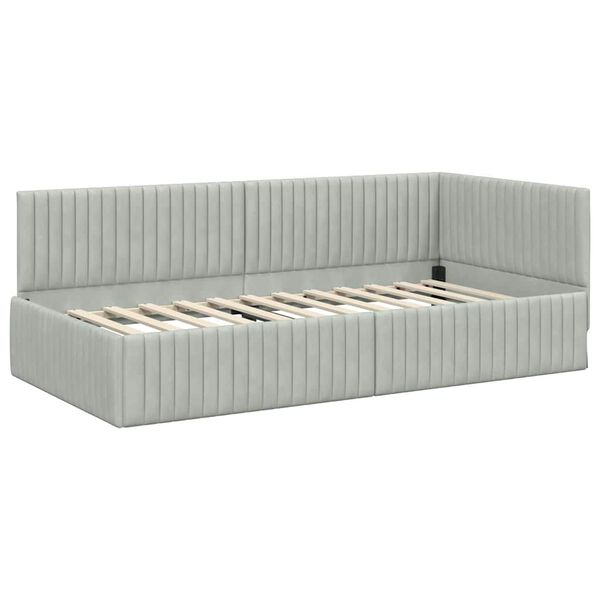 vidaXL Hjørnesengramme med hodegjerde Lysegrå 100 cm x 200 cm Fløyel