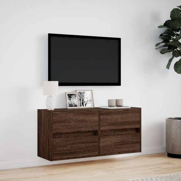 vidaXL Vegghengt TV-benk med LED brun eik 100x31x45 cm