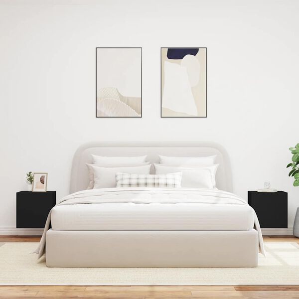 vidaXL Vegghengte TV-benker med LED 2 stk svart 40,5x35x40 cm