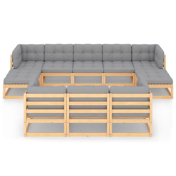 vidaXL Hagesofagruppe med puter 10 deler heltre furu