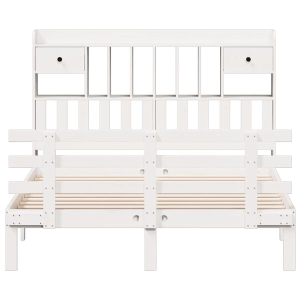 vidaXL Seng med bokhylle uten madrass hvit 140x200 cm heltre furu