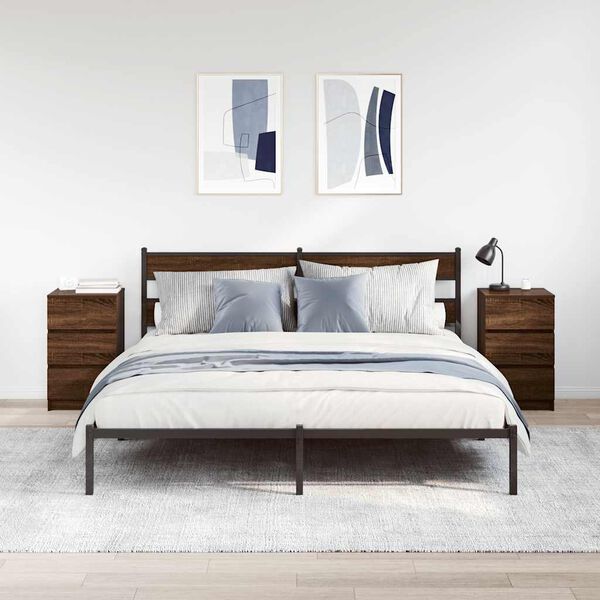 vidaXL Nattskap med 3 skuffer 2 stk brun eik 39x35x65 cm