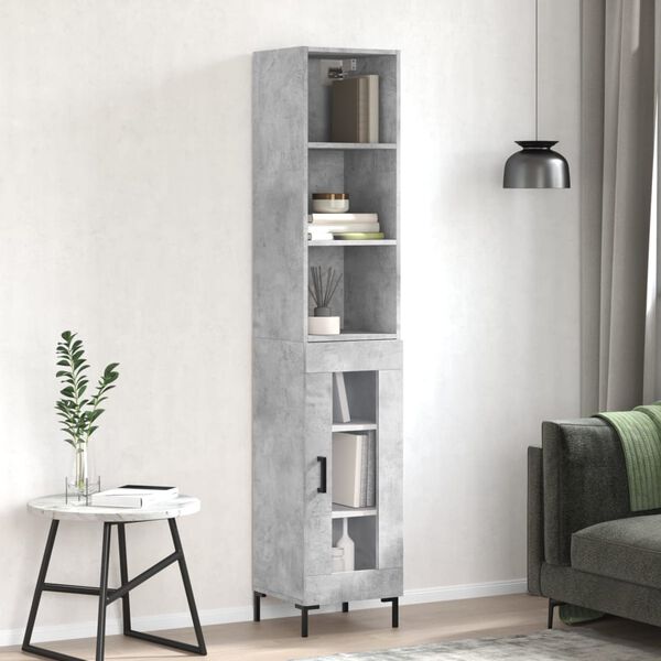 vidaXL Highboard betonggr&aring; 34,5x34x180 cm konstruert tre