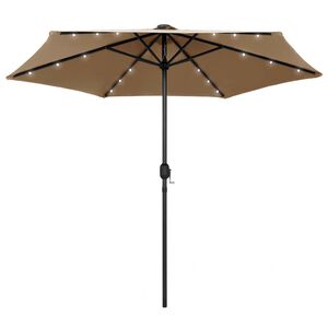 vidaXL Hageparasoll med LED-lys og aluminiumsstang 270 cm gr&aring;brun