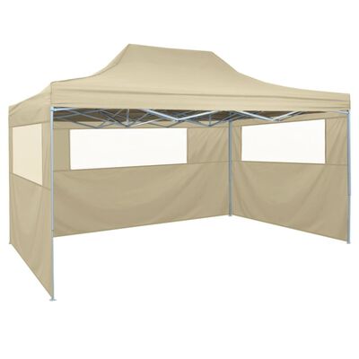 vidaXL Sammenleggbart telt med 3 vegger 3x4,5 m kremhvit