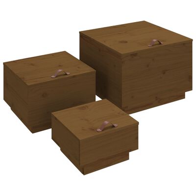vidaXL Oppbevaringsbokser med lokk 3 stk honningbrun heltre furu