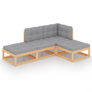 vidaXL Hagesofagruppe med puter 4 deler heltre furu