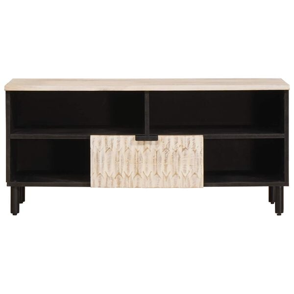 vidaXL TV-skap Hvit Vask Finish 100 x 33,5 x 46 cm Massiv mango tre