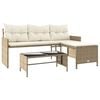 vidaXL Hagesofa med bord og puter L-formet beige polyrotting