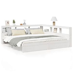 vidaXL Seng med bokhylle uten madrass hvit 200x200 cm heltre furu