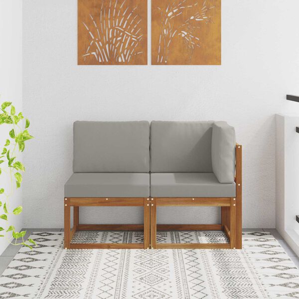 vidaXL Utend&oslash;rs midtbord og hj&oslash;rnesofa 2 Stk Naturlig og Lys Gr&aring;