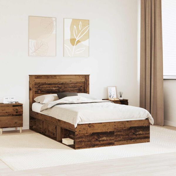 vidaXL Sengestamme med hodegjerde Gammelt tre 120 x 190 cm Massiv furu