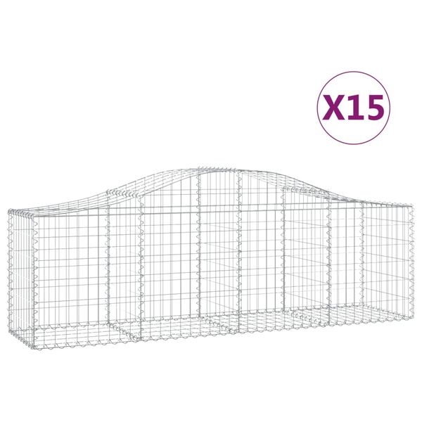 vidaXL Gabionkurver buede 15 stk 200x50x60/80 cm galvanisert jern