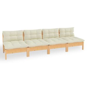 vidaXL Hagesofa med kremhvite puter 4-seters heltre furu