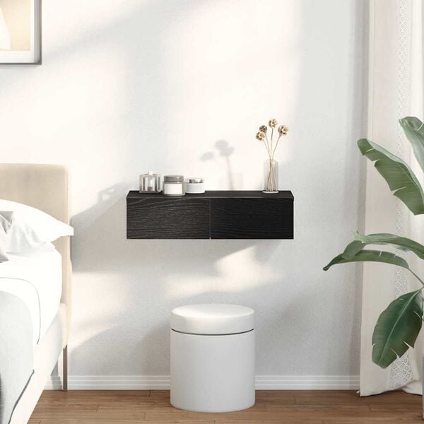 vidaXL Vegghylle med skuffer svart 60x26,5x15 cm konstruert tre