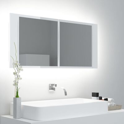 vidaXL LED-speilskap til baderom høyglans hvit 100x12x45 cm akryl