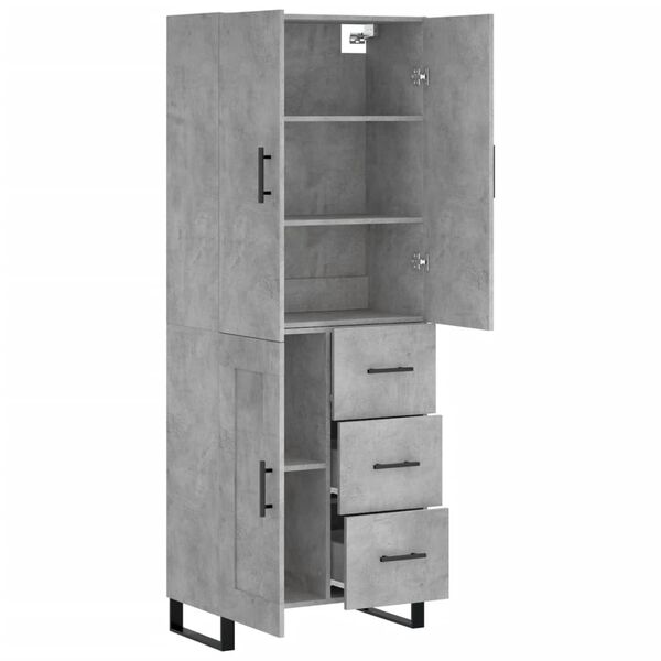 vidaXL Highboard betonggrå 69,5x34x180 cm konstruert tre