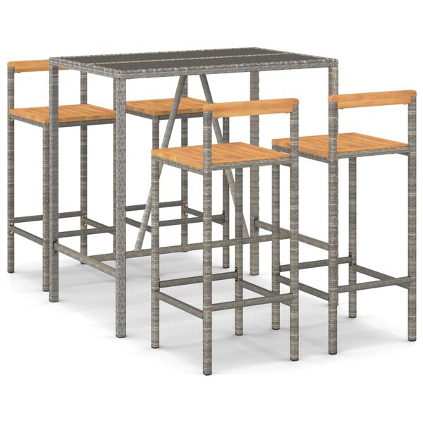 vidaXL Hagebarsett 5 deler grå polyrotting og heltre akasie