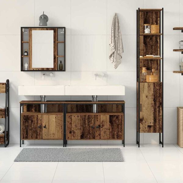 vidaXL Baderomsinnredningssett med d&oslash;r 4 pcs Gamle tre Konstruert tre