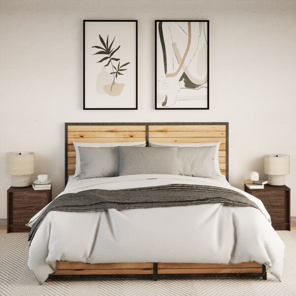 vidaXL Nattbord med LED 2 stk brun eik konstruert tre