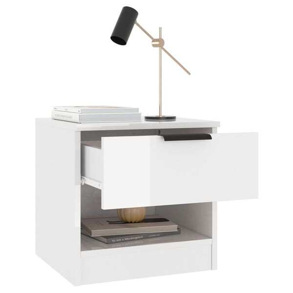 vidaXL Nattbord 2 stk h&oslash;yglans hvit konstruert tre