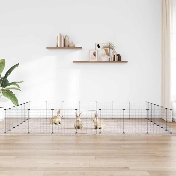 vidaXL Dyrebur 28 paneler med dør svart 35x35 cm stål