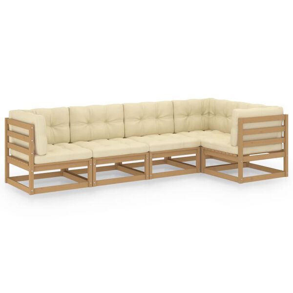 vidaXL Hagesofagruppe med puter 5 deler heltre furu