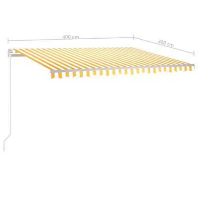 vidaXL Automatisk uttrekkbar markise med stolper 4x3 m gul og hvit