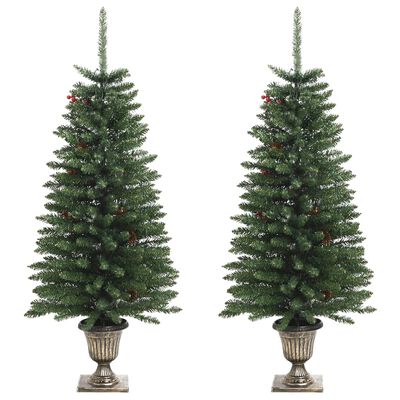 vidaXL Kunstige juletrær 2 stk med krans, girlander og lysdioder