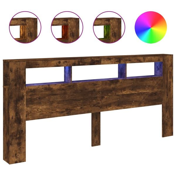 vidaXL Sengegavl med LED r&oslash;kt eik 220x18,5x103,5 cm konstruert tre