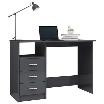 vidaXL Skrivebord med skuffer høyglans grå 110x50x76 cm sponplate