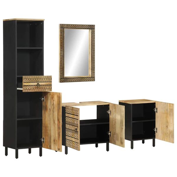 vidaXL Baderomsskapsett 4 deler heltre mango