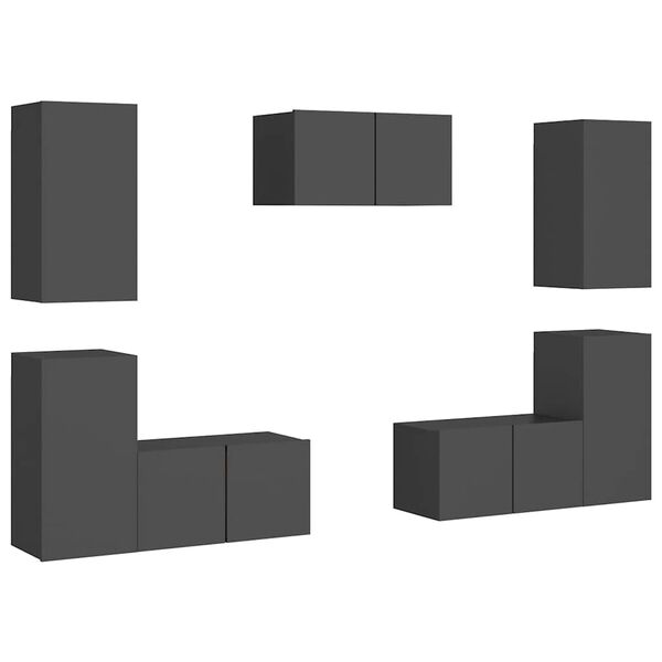 vidaXL TV-benksett 7 deler gr&aring; konstruert tre