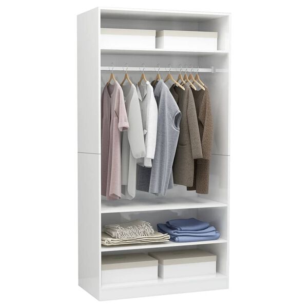 vidaXL Garderobe h&oslash;yglans hvit 100x50x200 cm konstruert tre