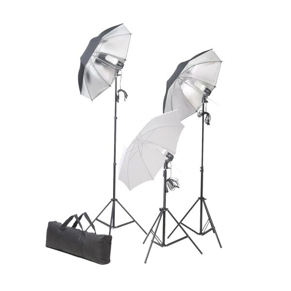 vidaXL Fotostudiosett med lamper, paraplyer, bakgrunn og reflektor