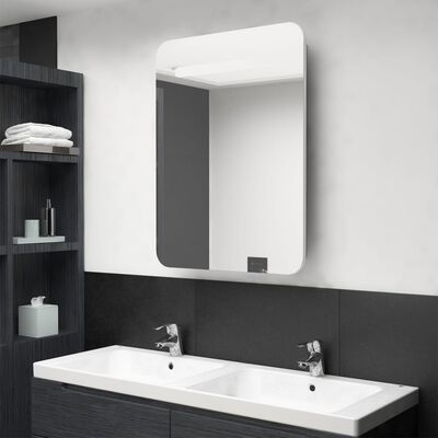 vidaXL LED-speilskap til bad hvit og eik 60x11x80 cm