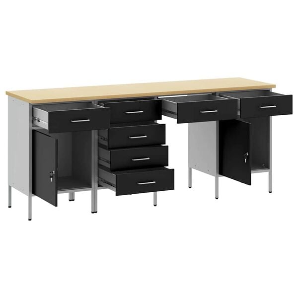 vidaXL Arbeidsskap 4 pcs Svart 200 x 55 x 85 cm Ingeni&oslash;rtre og st&aring;l