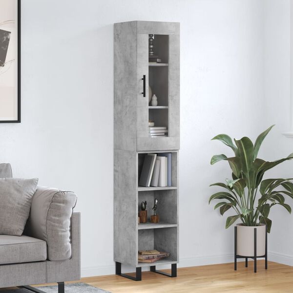vidaXL Highboard betonggr&aring; 34,5x34x180 cm konstruert tre