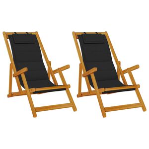 vidaXL Strandstol med pute 2 pcs Brun Solid akasietre